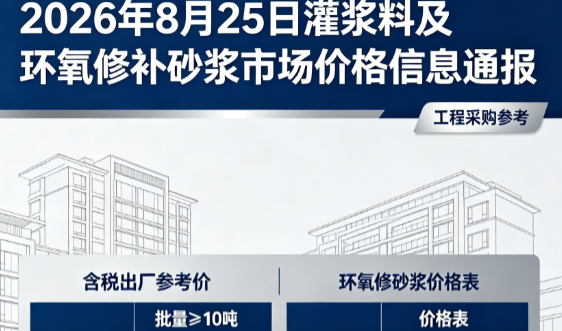 揭阳2026年8月25日灌浆料及环氧修补砂浆市场价格信息通报
